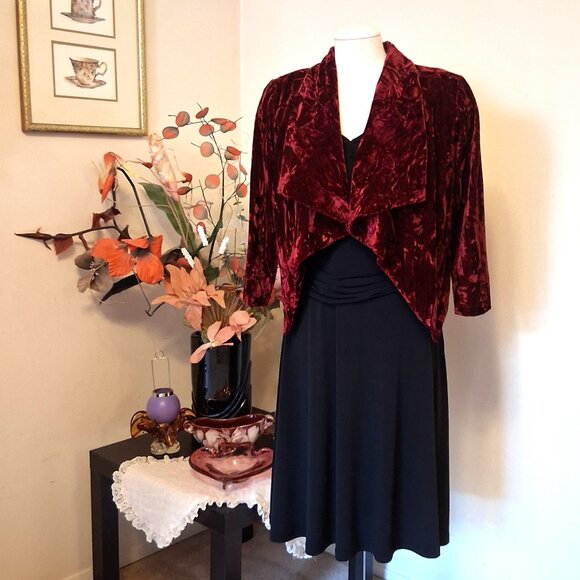 NWOT JOLIBEL Woman's Elegant Shrugs Wine Red Burgundy ¾ Sleeves Cropped Top 8 - Picture 6 of 9